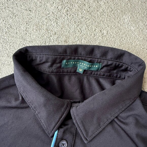 Extracurricular Men’s Polo Shirt Medium Black Blue Trim Athletic Stretch - Picture 3 of 5